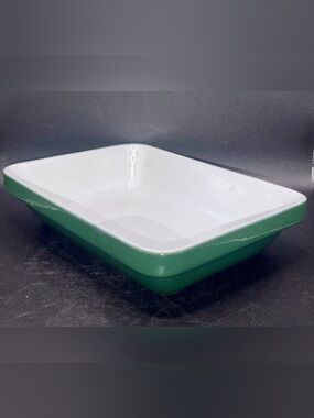 Emile Henry France 1909 Green & White Ceramic Casserole Dish Bakeware Cookware